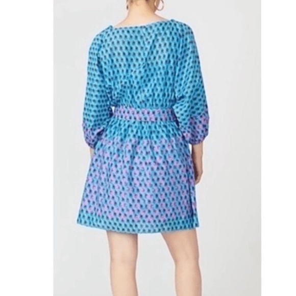 J. CREW Dolman-sleeve mini dress in layered block print Monaco Blue Iris - Picture 3 of 7